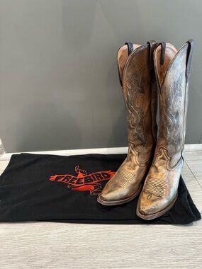 Freebird Women’s Bronze Western Leather Cowboy Boots with Embroidered Shaft